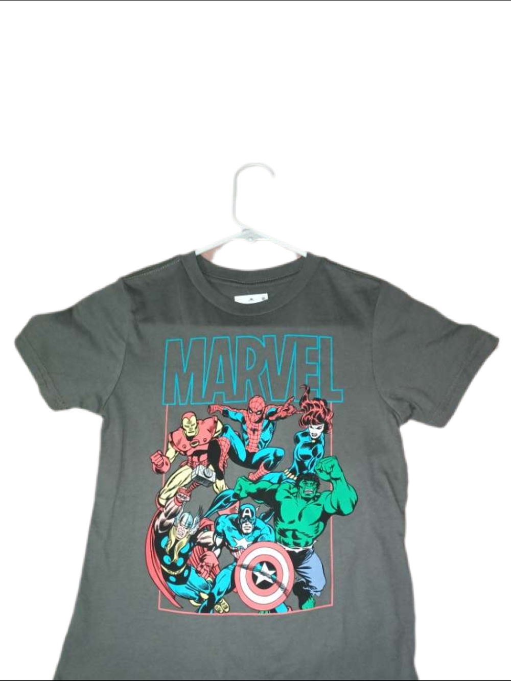Marvel Charcoal Graphic Tee with Light Gray Print